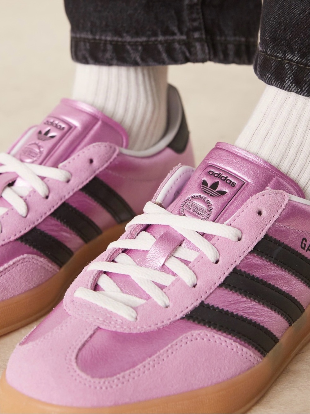 adidas Gazelle Pink with Black Stripes and Gum Sole - Picture 5 of 9
